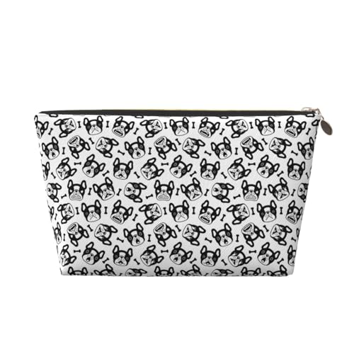 VOSERY Make-up-Tasche aus Leder, Kosmetiktasche, Reise-Kulturbeutel für Damen, lustig, niedliche französische Bulldogge, Make-up-Tasche, Organizer, niedliche Make-up-Tasche, wasserdichte von VOSERY