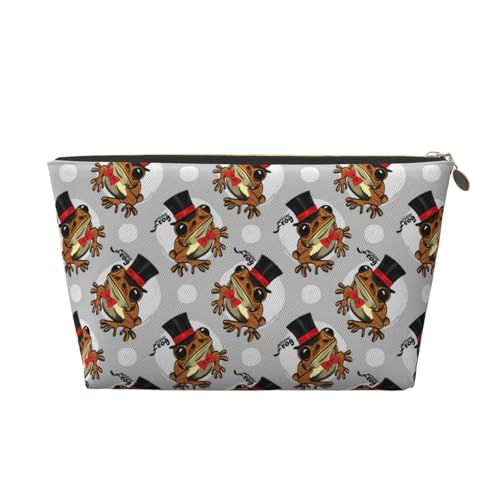 VOSERY Make-up-Tasche aus Leder, Kosmetiktasche, Reise-Kulturbeutel für Damen, lustiger Froschhut, Schleife, coole Make-up-Tasche, Organizer, niedliche Make-up-Tasche, wasserdichte Make-up-Tasche von VOSERY