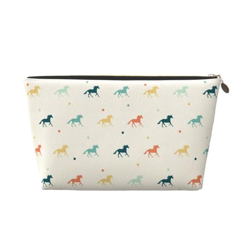 VOSERY Make-up-Tasche aus Leder, Kosmetiktasche, Reise-Kulturbeutel für Damen, minimalistisch, mehrfarbig, Pferde-Make-up-Tasche, Organizer, niedliche Make-up-Tasche, wasserdichte Make-up-Tasche von VOSERY