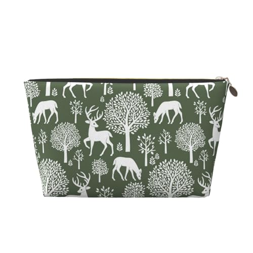 VOSERY Make-up-Tasche aus Leder, Kosmetiktasche, Reise-Kulturbeutel für Damen, minimalistisch, niedlicher Hirschbaum, grün, Make-up-Tasche, Organizer, niedliche Make-up-Tasche, wasserdichte von VOSERY