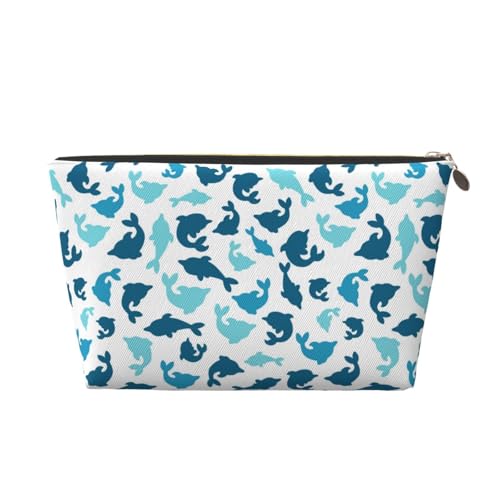 VOSERY Make-up-Tasche aus Leder, Kosmetiktasche, Reise-Kulturbeutel für Damen, minimalistischer Cartoon, niedlicher Delfin-Make-up-Tasche, Organizer, niedliche Make-up-Tasche, wasserdichte von VOSERY