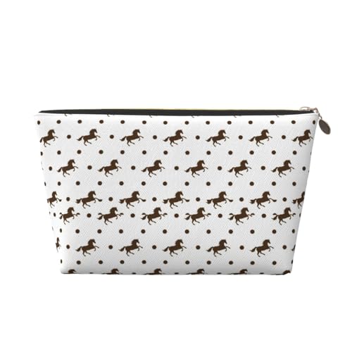 VOSERY Make-up-Tasche aus Leder, Kosmetiktasche, Reise-Kulturbeutel für Damen, modern, minimalistisch, Pferde- und Punkte-Make-up-Tasche, Organizer, niedliche Make-up-Tasche, wasserdichte von VOSERY