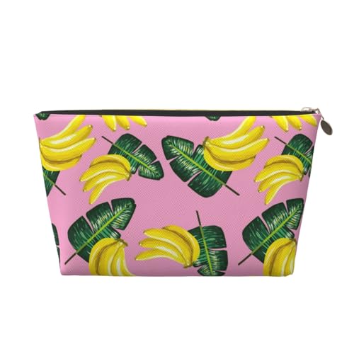 VOSERY Make-up-Tasche aus Leder, Kosmetiktasche, Reise-Kulturbeutel für Damen, niedliche Bananen-grüne Blätter, Make-up-Tasche, Organizer, niedliche Make-up-Tasche, wasserdichte Make-up-Tasche von VOSERY