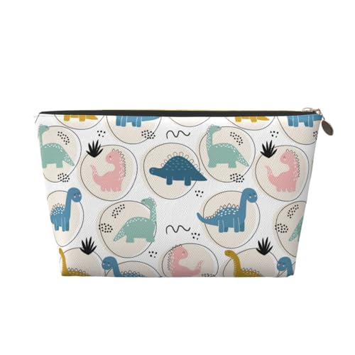 VOSERY Make-up-Tasche aus Leder, Kosmetiktasche, Reise-Kulturbeutel für Damen, niedliche Dinosaurier, bunte Make-up-Tasche, Organizer, niedliche Make-up-Tasche, wasserdichte Make-up-Tasche von VOSERY