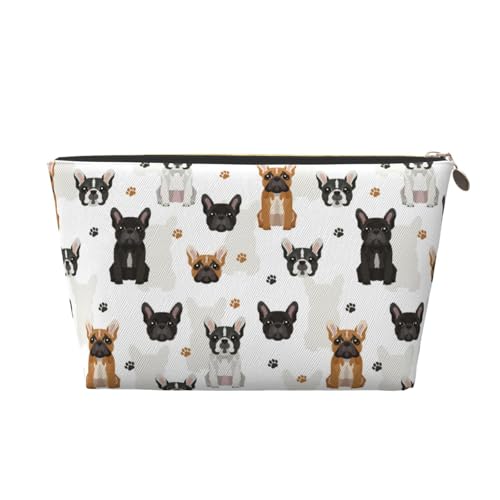 VOSERY Make-up-Tasche aus Leder, Kosmetiktasche, Reise-Kulturbeutel für Damen, niedliche französische Bulldogge, Make-up-Tasche, Organizer, niedliche Make-up-Tasche, wasserdichte Make-up-Tasche von VOSERY