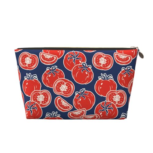 VOSERY Make-up-Tasche aus Leder, Kosmetiktasche, Reise-Kulturbeutel für Damen, niedliche rote Tomaten, blaue Make-up-Tasche, Organizer, niedliche Make-up-Tasche, wasserdichte Make-up-Tasche von VOSERY