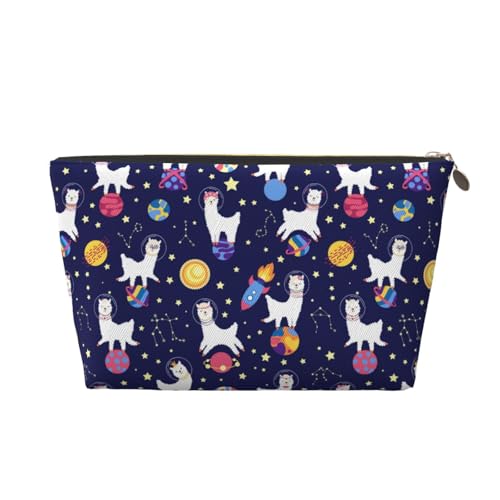 VOSERY Make-up-Tasche aus Leder, Kosmetiktasche, Reise-Kulturbeutel für Damen, niedlicher Alpaka-Sternenhimmel, Planeten-Organizer, niedliche Make-up-Tasche, wasserdichte Make-up-Tasche von VOSERY