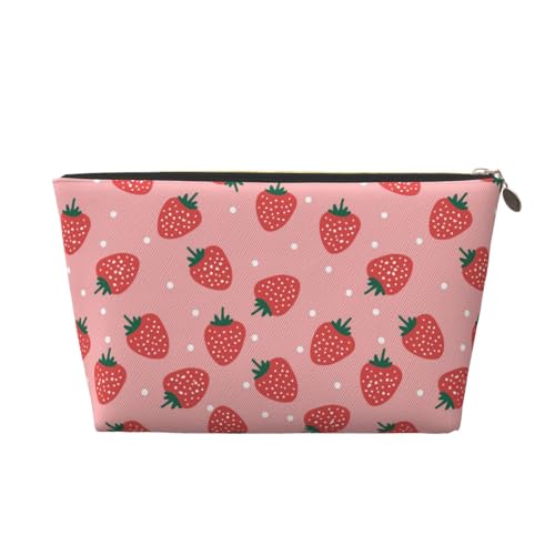 VOSERY Make-up-Tasche aus Leder, Kosmetiktasche, Reise-Kulturbeutel für Damen, niedlicher Erdbeer-Sternenhimmel, rosa Make-up-Tasche, Organizer, niedliche Make-up-Tasche, wasserdichte Make-up-Tasche von VOSERY