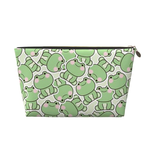 VOSERY Make-up-Tasche aus Leder, Kosmetiktasche, Reise-Kulturbeutel für Damen, niedlicher Frosch, sitzende Pose, lustige Make-up-Tasche, Organizer, niedliche Make-up-Tasche, wasserdichte von VOSERY