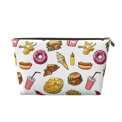 VOSERY Make-up-Tasche aus Leder, Kosmetiktasche, Reise-Kulturbeutel für Damen, niedlicher Lebensmittel-Ketchup, Kartoffelchips, Make-up-Tasche, Organizer, niedliche Make-up-Tasche, wasserdichte von VOSERY