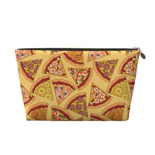 VOSERY Make-up-Tasche aus Leder, Kosmetiktasche, Reise-Kulturbeutel für Damen, niedlicher Pizza-Ananas-Garnelen-Organizer, niedliche Make-up-Tasche, wasserdichte Make-up-Tasche von VOSERY