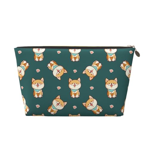 VOSERY Make-up-Tasche aus Leder, Kosmetiktasche, Reise-Kulturbeutel für Damen, niedlicher Shiba-Make-up-Tasche, Organizer, niedliche Make-up-Tasche, wasserdichte Make-up-Tasche von VOSERY
