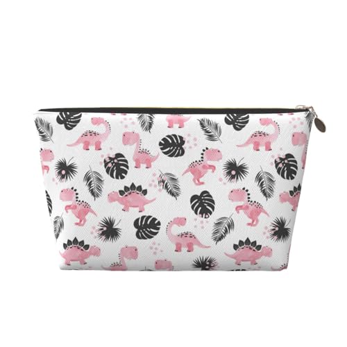 VOSERY Make-up-Tasche aus Leder, Kosmetiktasche, Reise-Kulturbeutel für Damen, niedlicher rosa Dinosaurier-Organizer, niedliche Make-up-Tasche, wasserdichte Make-up-Tasche von VOSERY