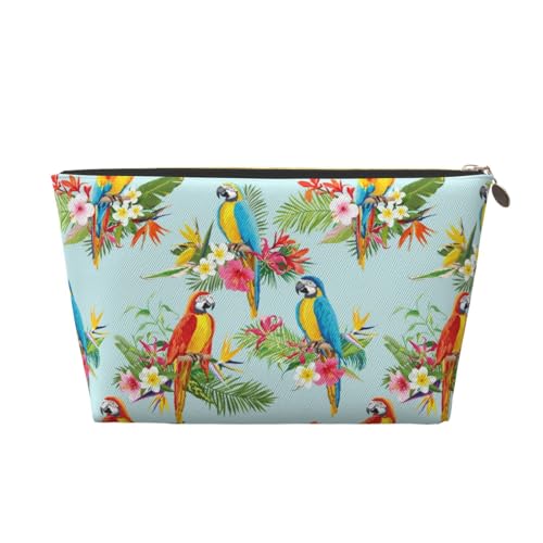 VOSERY Make-up-Tasche aus Leder, Kosmetiktasche, Reise-Kulturbeutel für Damen, pastellfarben, niedlicher Papageienpalmenblatt-Make-up-Tasche, Organizer, niedliche Make-up-Tasche, wasserdichte von VOSERY