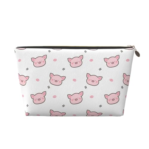 VOSERY Make-up-Tasche aus Leder, Kosmetiktasche, Reise-Kulturbeutel für Damen, rosa Cartoon, niedliches Schwein, Make-up-Tasche, Organizer, niedliche Make-up-Tasche, wasserdichte Make-up-Tasche von VOSERY