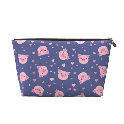 VOSERY Make-up-Tasche aus Leder, Kosmetiktasche, Reise-Kulturbeutel für Damen, rosa Liebe, süßes Schwein, Make-up-Tasche, Organizer, niedliche Make-up-Tasche, wasserdichte Make-up-Tasche von VOSERY