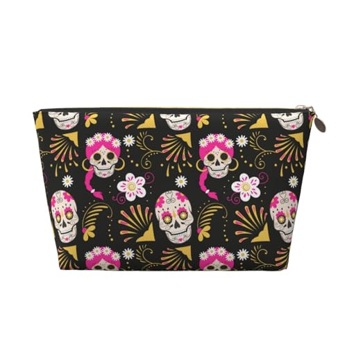 VOSERY Make-up-Tasche aus Leder, Kosmetiktasche, Reise-Kulturbeutel für Damen, rosa Totenkopf-Make-up-Tasche, Organizer, niedliche Make-up-Tasche, wasserdichte Make-up-Tasche von VOSERY