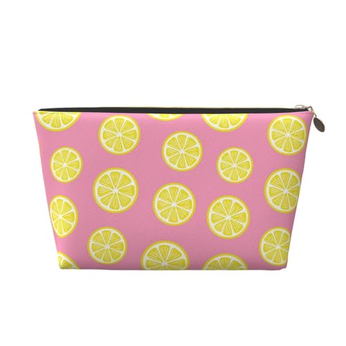VOSERY Make-up-Tasche aus Leder, Kosmetiktasche, Reise-Kulturbeutel für Damen, rosa Zitrone, Make-up-Tasche, Organizer, niedliche Make-up-Tasche, wasserdichte Make-up-Tasche von VOSERY