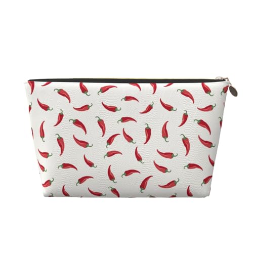 VOSERY Make-up-Tasche aus Leder, Kosmetiktasche, Reise-Kulturbeutel für Damen, rote Chilischote, Make-up-Tasche, Organizer, niedliche Make-up-Tasche, wasserdichte Make-up-Tasche von VOSERY