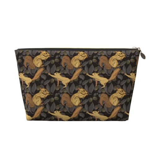 VOSERY Make-up-Tasche aus Leder, Kosmetiktasche, Reise-Kulturbeutel für Damen, rustikal, handgezeichnet, niedliches Eichhörnchen, Make-up-Tasche, Organizer, niedliche Make-up-Tasche, wasserdichte von VOSERY
