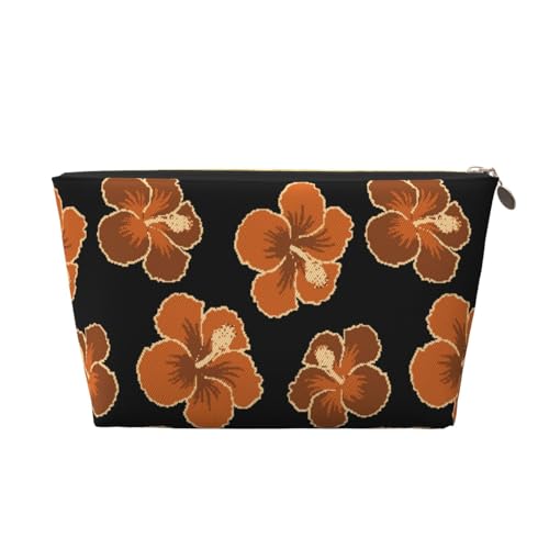 VOSERY Make-up-Tasche aus Leder, Kosmetiktasche, Reise-Kulturbeutel für Damen, schwarz-orangefarbene Blume, Make-up-Tasche, Organizer, niedliche Make-up-Tasche, wasserdichte Make-up-Tasche von VOSERY
