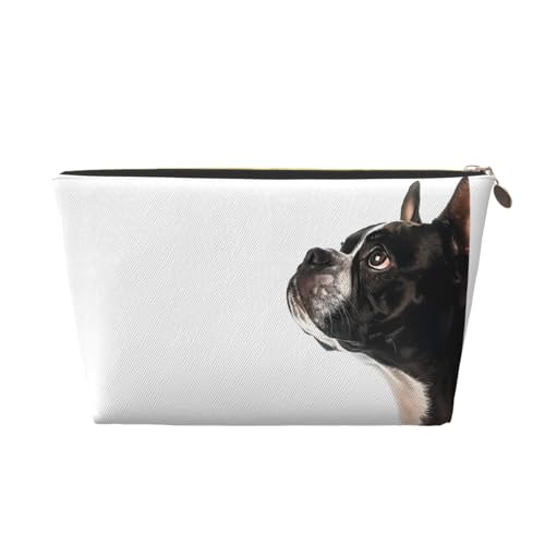 VOSERY Make-up-Tasche aus Leder, Kosmetiktasche, Reise-Kulturbeutel für Damen, schwarz und weiß, Boston Terrier, Make-up-Tasche, Organizer, niedliche Make-up-Tasche, wasserdichte Make-up-Tasche von VOSERY