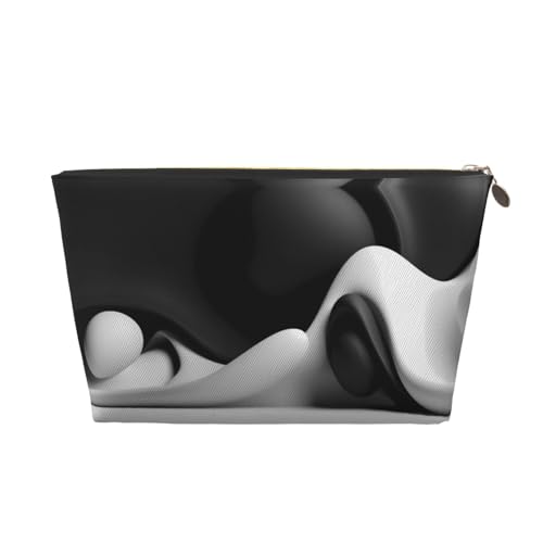 VOSERY Make-up-Tasche aus Leder, Kosmetiktasche, Reise-Kulturbeutel für Damen, schwarz-weiß, flüssige Skulptur, Make-up-Tasche, Organizer, niedliche Make-up-Tasche, wasserdichte Make-up-Tasche von VOSERY