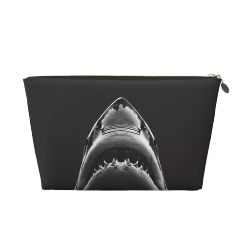 VOSERY Make-up-Tasche aus Leder, Kosmetiktasche, Reise-Kulturbeutel für Damen, schwarz-weißer Hai-Organizer, niedliche Make-up-Tasche, wasserdichte Make-up-Tasche von VOSERY