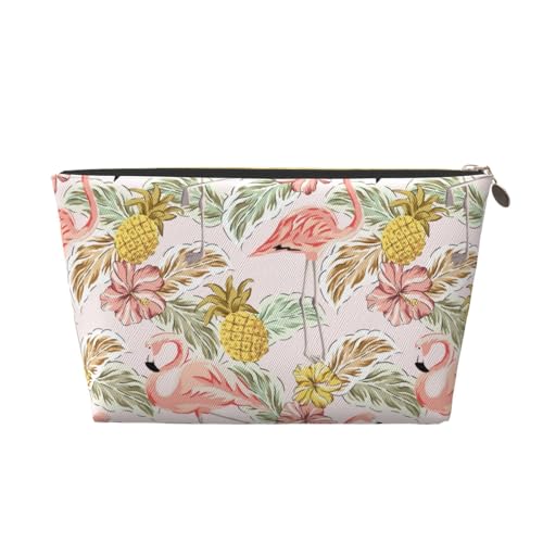 VOSERY Make-up-Tasche aus Leder, Kosmetiktasche, Reise-Kulturbeutel für Damen, tropischer Flamingo, Ananas, Make-up-Tasche, Organizer, niedliche Make-up-Tasche, wasserdichte Make-up-Tasche von VOSERY
