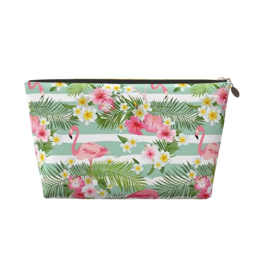 VOSERY Make-up-Tasche aus Leder, Kosmetiktasche, Reise-Kulturbeutel für Damen, tropischer Flamingo, Make-up-Tasche, Organizer, niedliche Make-up-Tasche, wasserdichte Make-up-Tasche von VOSERY