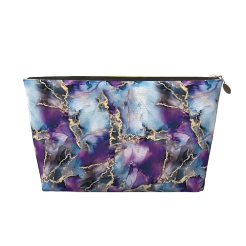 VOSERY Make-up-Tasche aus Leder, Kosmetiktasche, Reise-Kulturbeutel für Damen, violette Marmor-Textur, Make-up-Tasche, Organizer, niedliche Make-up-Tasche, wasserdichte Make-up-Tasche von VOSERY