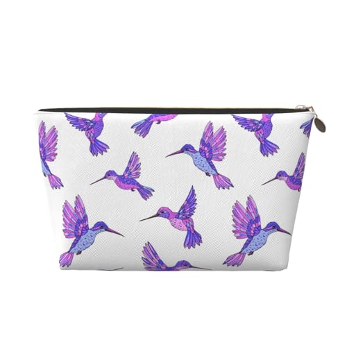 VOSERY Make-up-Tasche aus Leder, Kosmetiktasche, Reise-Kulturbeutel für Damen, violetter Kolibri-Make-up-Tasche, Organizer, niedliche Make-up-Tasche, wasserdichte Make-up-Tasche von VOSERY