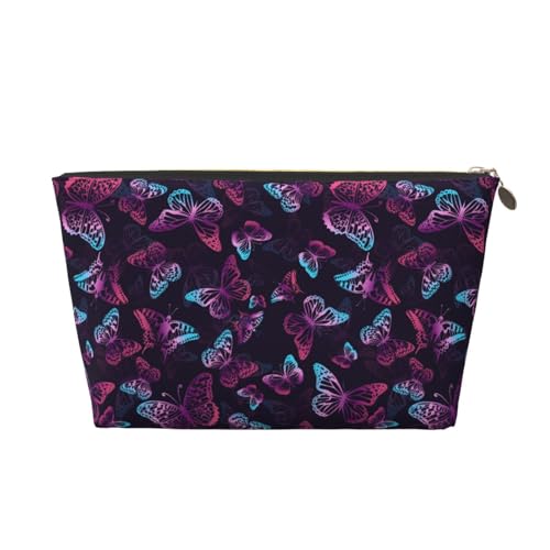 VOSERY Make-up-Tasche aus Leder, Kosmetiktasche, Reise-Kulturbeutel für Damen, violetter Schmetterlings-Organizer, niedliche Make-up-Tasche, wasserdichte Make-up-Tasche von VOSERY