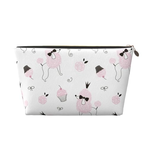 VOSERY Make-up-Tasche aus Leder, Kosmetiktasche, Reise-Kulturbeutel für Frauen, Cartoon-süßer Pudel, rosa Kuchen, Make-up-Tasche, Organizer, niedliche Make-up-Tasche, wasserdichte Make-up-Tasche VOSERY Make-up-Tasche aus Leder, Kosmetiktasche, Reise-Kulturbeutel für Frauen, Cartoon-süßer Pudel, rosa Kuchen, Make-up-Tasche, Organizer, niedliche Make-up-Tasche, wasserdichte Make-up-Tasche von VOSERY