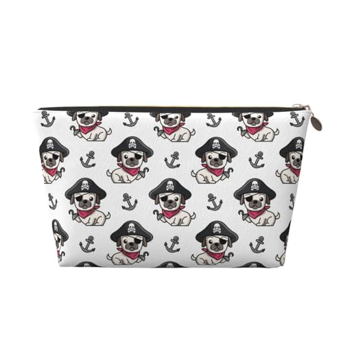 VOSERY Make-up-Tasche aus Leder, Kosmetiktasche, Reise-Kulturbeutel für Frauen, Piraten-Welpe, Make-up-Tasche, Organizer, niedliche Make-up-Tasche, wasserdichte Make-up-Tasche von VOSERY