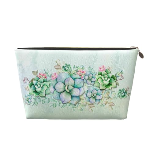 VOSERY Make-up-Tasche aus Leder, Kosmetiktasche, Reise-Kulturbeutel für Frauen, Sukkulenten-Make-up-Tasche, Organizer, niedliche Make-up-Tasche, wasserdichte Make-up-Tasche von VOSERY