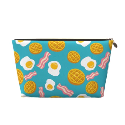 VOSERY Make-up-Tasche aus Leder, Kosmetiktasche, Reise-Kulturbeutel für Frauen, Waffeleier, Speck, Make-up-Tasche, Organizer, niedliche Make-up-Tasche, wasserdichte Make-up-Tasche von VOSERY