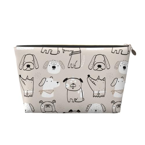 VOSERY Make-up-Tasche aus Leder, Kosmetiktasche, Reise-Kulturbeutel für Frauen, Welpen-Druck, Make-up-Tasche, Organizer, niedliche Make-up-Tasche, wasserdichte Make-up-Tasche von VOSERY