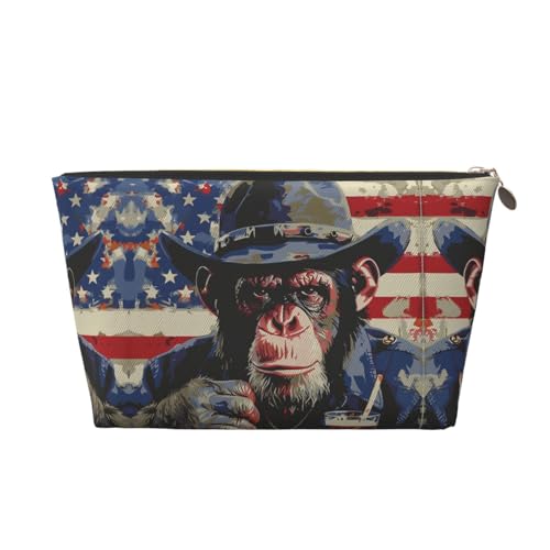 VOSERY Make-up-Tasche aus Leder, Kosmetiktasche, Reise-Kulturbeutel für Frauen, cooler Schimpanse mit Getränke-Make-up-Tasche, Organizer, niedliche Make-up-Tasche, wasserdichte Make-up-Tasche von VOSERY