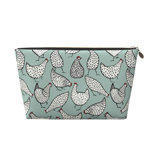 VOSERY Make-up-Tasche aus Leder, Kosmetiktasche, Reise-Kulturbeutel für Frauen, handgezeichnete Hühner, Make-up-Tasche, Organizer, niedliche Make-up-Tasche, wasserdichte Make-up-Tasche von VOSERY