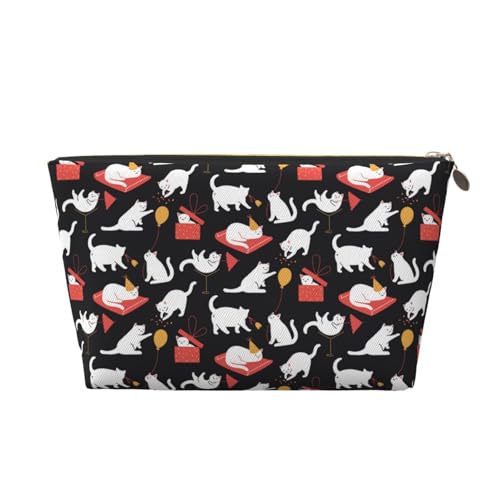 VOSERY Make-up-Tasche aus Leder, Kosmetiktasche, Reise-Kulturbeutel für Frauen, handgezeichnetes Cartoon-Geschenk, Katzen-Organizer, niedliche Make-up-Tasche, wasserdichte Make-up-Tasche von VOSERY