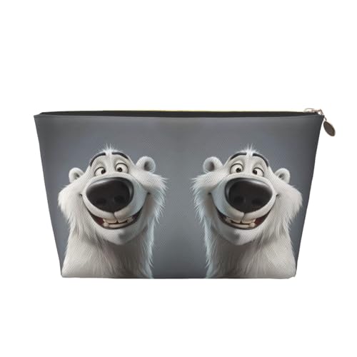 VOSERY Make-up-Tasche aus Leder, Kosmetiktasche, Reise-Kulturbeutel für Frauen, lächelnder Eisbär-Make-up-Tasche, Organizer, niedliche Make-up-Tasche, wasserdichte Make-up-Tasche von VOSERY