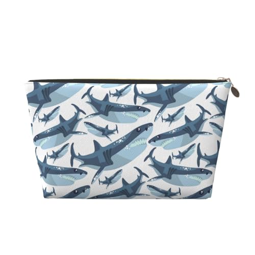 VOSERY Make-up-Tasche aus Leder, Kosmetiktasche, Reise-Kulturbeutel für Frauen, lustig, coole Hai-Schminktasche, Organizer, niedliche Make-up-Tasche, wasserdichte Make-up-Tasche von VOSERY