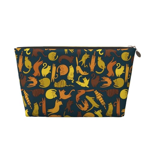 VOSERY Make-up-Tasche aus Leder, Kosmetiktasche, Reise-Kulturbeutel für Frauen, lustige Katze, Make-up-Tasche, Organizer, niedliche Make-up-Tasche, wasserdichte Make-up-Tasche von VOSERY