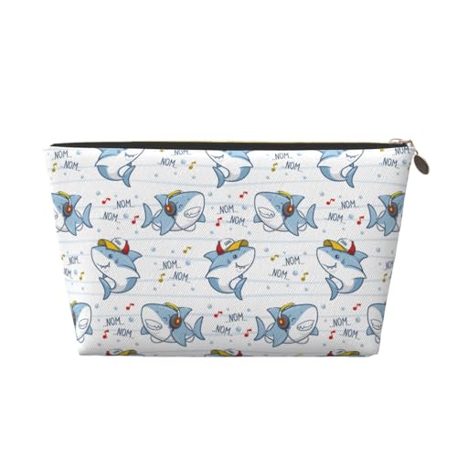 VOSERY Make-up-Tasche aus Leder, Kosmetiktasche, Reise-Kulturbeutel für Frauen, lustiger Cartoon-Hai, fröhlicher Make-up-Tasche, Organizer, niedliche Make-up-Tasche, wasserdichte Make-up-Tasche von VOSERY