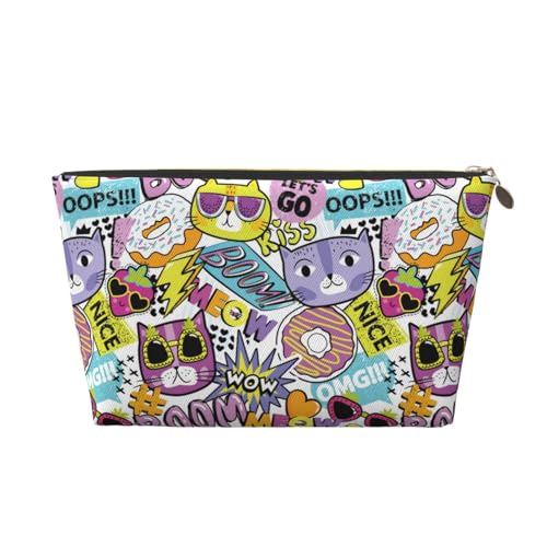 VOSERY Make-up-Tasche aus Leder, Kosmetiktasche, Reise-Kulturbeutel für Frauen, moderne abstrakte Brille, Katze, Make-up-Tasche, Organizer, niedliche Make-up-Tasche, wasserdichte Make-up-Tasche VOSERY Make-up-Tasche aus Leder, Kosmetiktasche, Reise-Kulturbeutel für Frauen, moderne abstrakte Brille, Katze, Make-up-Tasche, Organizer, niedliche Make-up-Tasche, wasserdichte Make-up-Tasche von VOSERY