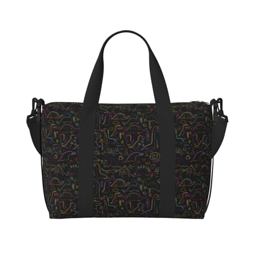 VOSERY Reisetasche, Doodle-Dinosaurier-Wochenendtasche, Handgepäcktasche für Damen, Reiseutensilien, Sport, Turnbeutel für Herren, Übernachtungstasche, Gepäcktasche, persönliche Gegenstände von VOSERY