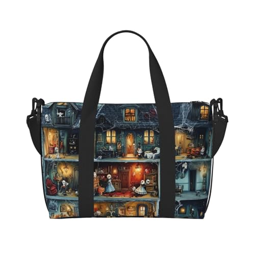 VOSERY Reisetasche, Halloween, gruselige Puppenhaus-Wochenendtasche, Handgepäcktasche für Damen, Reiseutensilien, Sport, Turnbeutel für Herren, Übernachtungstasche, Gepäcktasche, persönliche von VOSERY