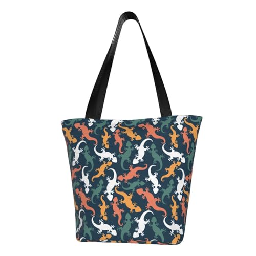 VOSERY Tragetasche für Damen, Cartoon-Eidechse, Gecko, mehrfarbig, Tragetasche mit Reißverschluss und Innentaschen, ästhetische Schulterhandtaschen von VOSERY