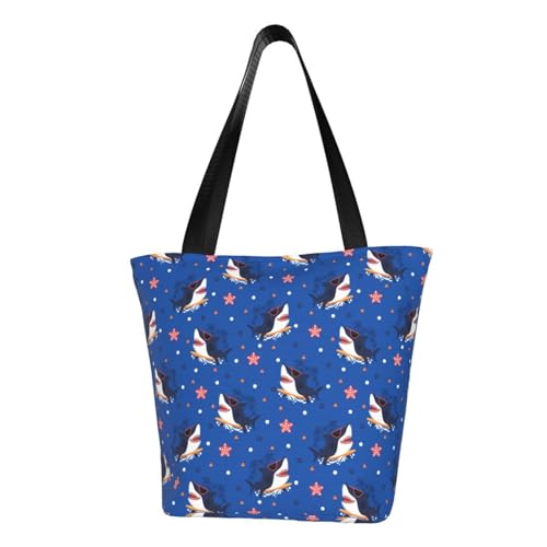 VOSERY Tragetasche für Damen, Cartoon-Glücks-Brille, niedlicher Hai, Tragetasche mit Reißverschluss und Innentaschen, ästhetische Schulterhandtaschen VOSERY Tragetasche für Damen, Cartoon-Glücks-Brille, niedlicher Hai, Tragetasche mit Reißverschluss und Innentaschen, ästhetische Schulterhandtaschen von VOSERY